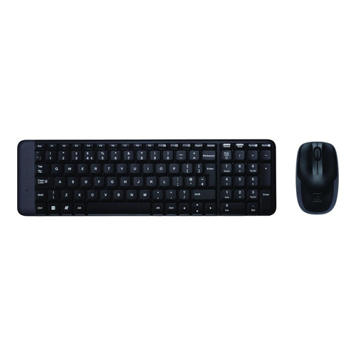 Kit de teclado y mouse inalámbrico Logitech MK220 Español Latinoamérica de color negro