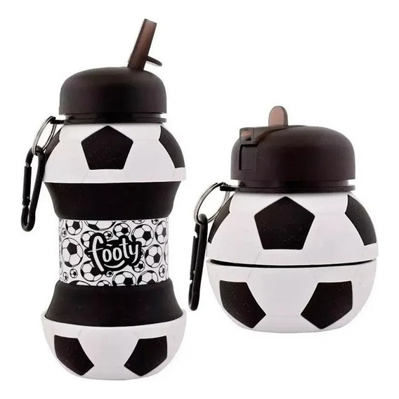 Botella Silicona Plegable Footy Pelota Futbol Botellita Color Negro