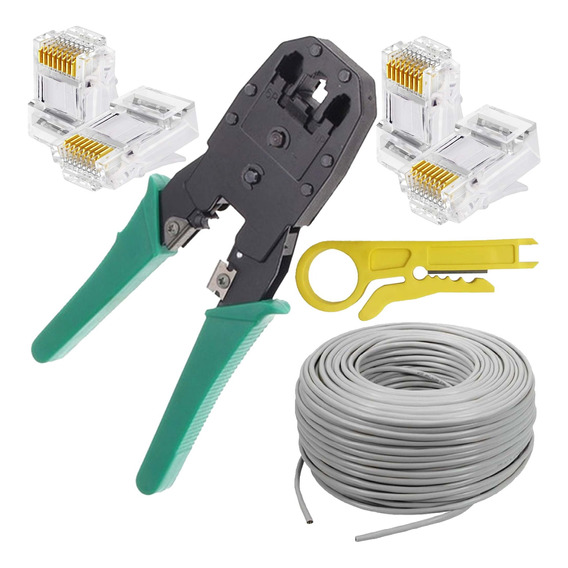 Cable Utp Cat 6 Uso Interior X 30 Mt + Ponchadora + Plug