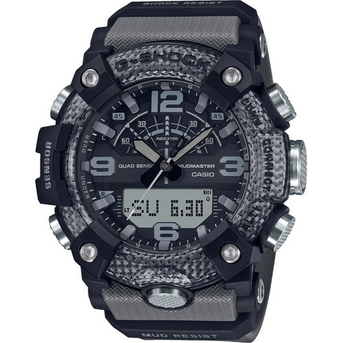 Reloj Casio Mudmaster Ggb1008a Hombre Original Time Square Color de la correa Negro Color del bisel Gris Color del fondo Negro