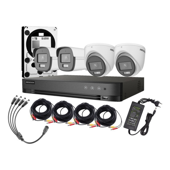 Kit Hikvision 4 Camaras Vision Noturno Color 1080p Xvr 1tb