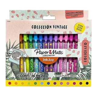 16 Boligrafo Vintage Colores Punta Media 1.0mm Paper Mate Color Del Exterior Color De La Tinta