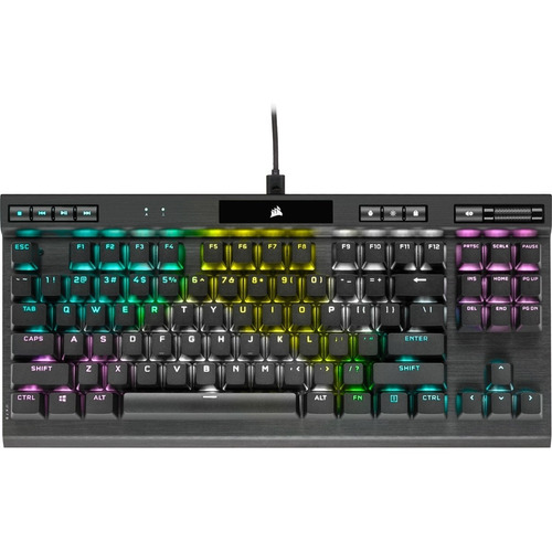 Teclado gamer Corsair Champion Series K70 RGB TKL QWERTY inglés US color negro con luz RGB