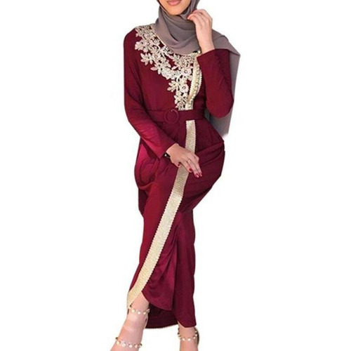 Maxi Vestido Musulmán De Manga Larga Para Mujer Kaftan Kimon 
