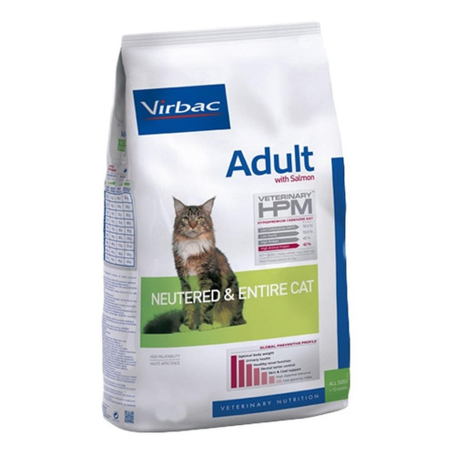 Alimento Virbac Veterinary HPM Neutered & Entire para gato adulto sabor salmón en bolsa de 1.5kg