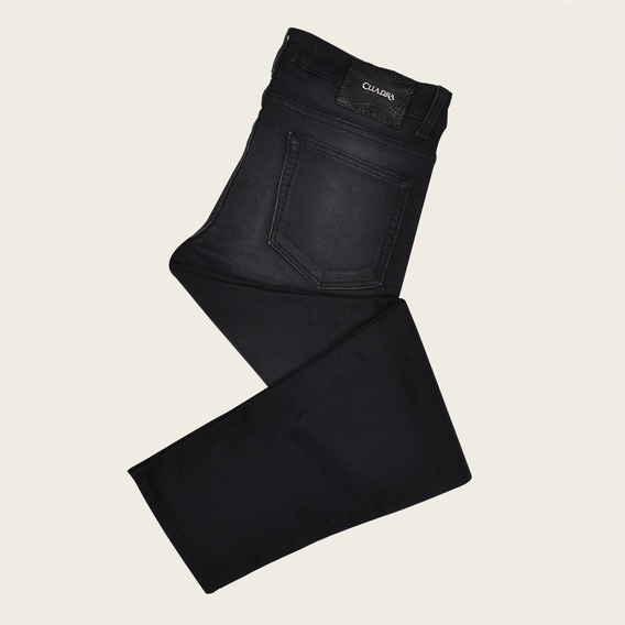 Jeans Cuadra Caballero Con Aplicación De Piel Negro