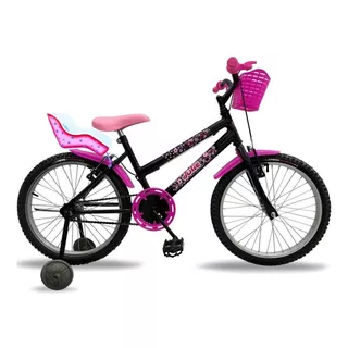 Bicicleta Infantil Feminina Aro 20 Preta Cadeirinha Boneca