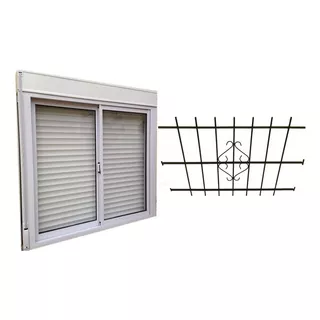 Ventana Aluminio + Cortina Pvc Compacto 110x90 Con Reja 