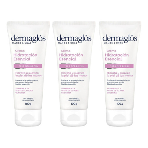  Combo X3 Dermaglos Crema Manos Hidratación Esencial 100gr Fragancia Neutro