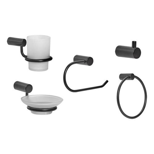 Set De Accesorios Baño Moderno Sauco Gloa 5pz Negro