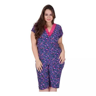 Pijama Pescador Senhora  Manga Bermuda L1177 Renda Plus Size