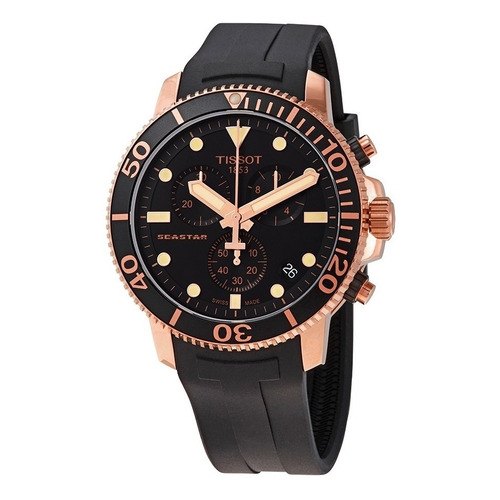 Reloj Tissot T1204173705100 Seastar 1000 Rose, correa, color bisel de goma, color negro, color de fondo negro