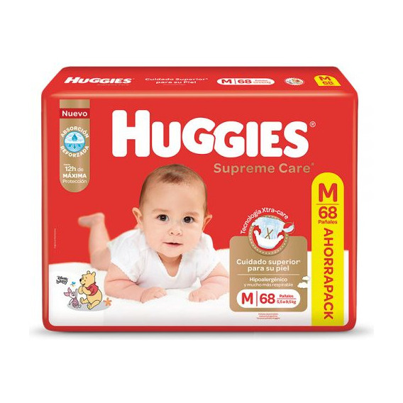 Huggies supreme care pañales tamaño mediano M 68 unidades