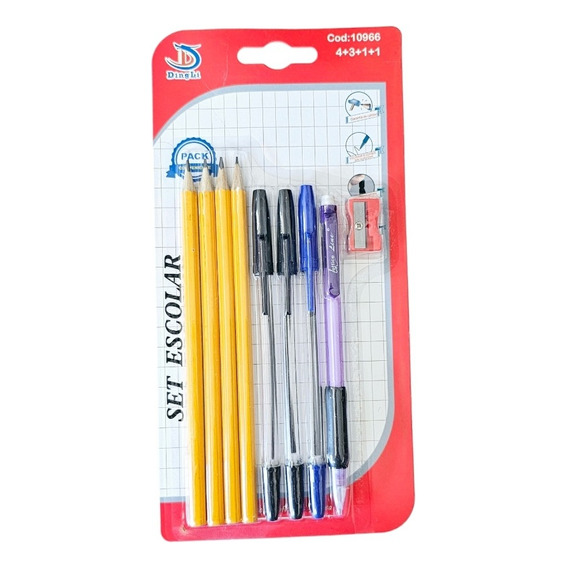 Set Escolar 9 Pcs Lapiz Grafito,pasta,porta Mina-sacapuntas 