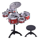 Mini Set Bateria Musical 5 Tambores Y Silla Taburete Juguete