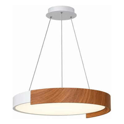 Colgante Led Ona 45w Blanco Y Simil Madera C/control 50cmø Blanco Y Simil Madera