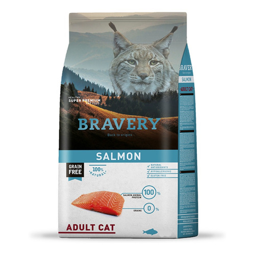 Alimento Bravery Super Premium Adult Cat para gato adulto sabor salmón en bolsa de 7kg