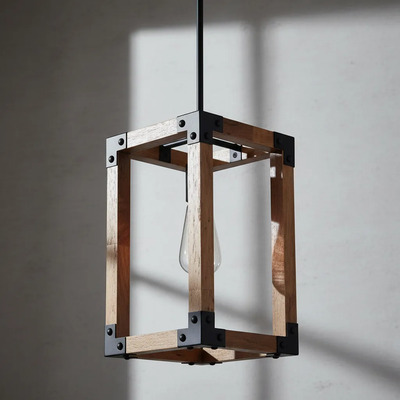 Lampara Colgante Techo Evo Vintage Rusticas Madera 1 Luz E27 Madera