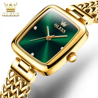 Olevs Reloj Mujer Dama Impermeable Cuadrado Original 9948 Color Del Fondo Verde