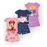 Kit 3 Pijamas Bb Meninas Algodão Princesa Dormir Confortável