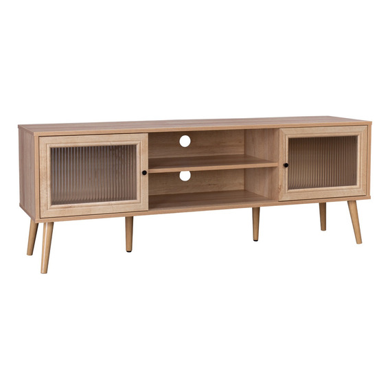 Mueble Para Tv Top Living Con Estantes Y Puertas De Vidrio Color Beige