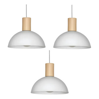 Combo X3 Lámpara Colgante Estilo Nórdico Madera Apto Led E27 Blanco