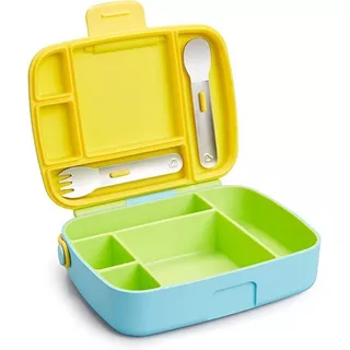 Lancheira Bento Box Com Talheres Amarelo/verde/azul - Munchk Cor Amarelo Liso