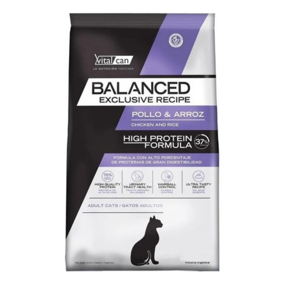 Alimento Vitalcan Balanced Exclusive Recipe High Protein para gato adulto sabor pollo y arroz en bolsa de 7.5 kg
