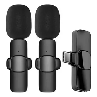 Micrófono Dual 2 En1 Inalámbrico Con Receptor Tipo C K9 Color Negro
