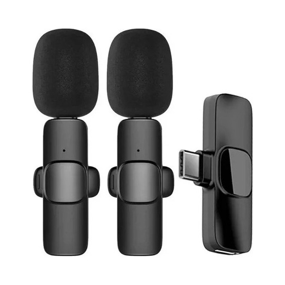 Micrófono Dual 2 En1 Inalámbrico Con Receptor Tipo C K9 Color Negro