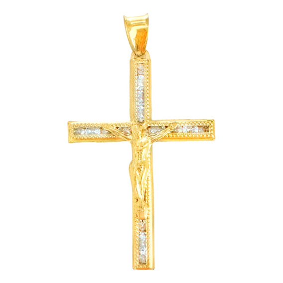 Dije Medalla Cruz Jesucristo Zirconias 4cm 100% Oro Puro 10k