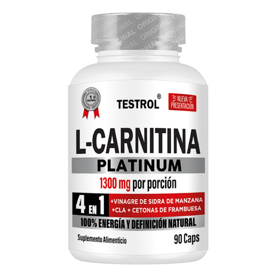 L-carnitina Platinum 1000mg | 4 En 1 | Testrol 90 Caps. Sin sabor.