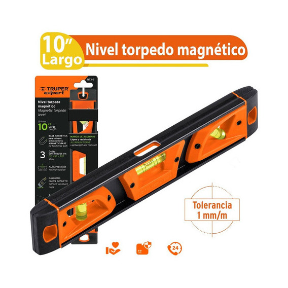 Nivel Magnetico Expert 10 Pulgadas 3 Aguas - Truper 