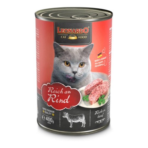 Alimento Leonardo Quality Selection para gato adulto sabor carne en lata de 400g
