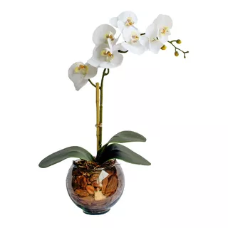 Arranjo De Orquídea Branca De Silicone No Vaso Vidro