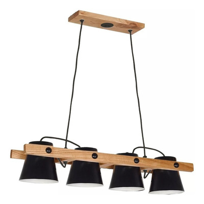 Colgante 3 Luces Madera Campana Negro Apto Led Deco Cx