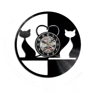 Reloj De Pared Gatos En Disco De Vinilo Lp De 30cm