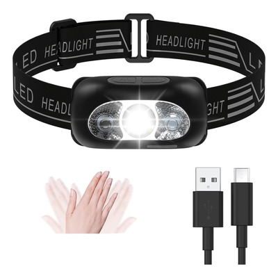 Linterna Frontal Led, Recargable Por Usb, Sensor De Mov...