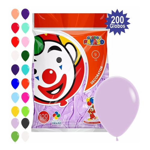 Globos De Latex, No. 9 Payaso - 200 Piezas - Leopay1 - Color Lila