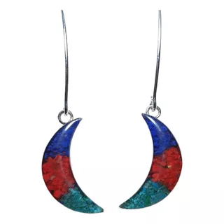 Aros Lunas Piedra De Colores Plata 950