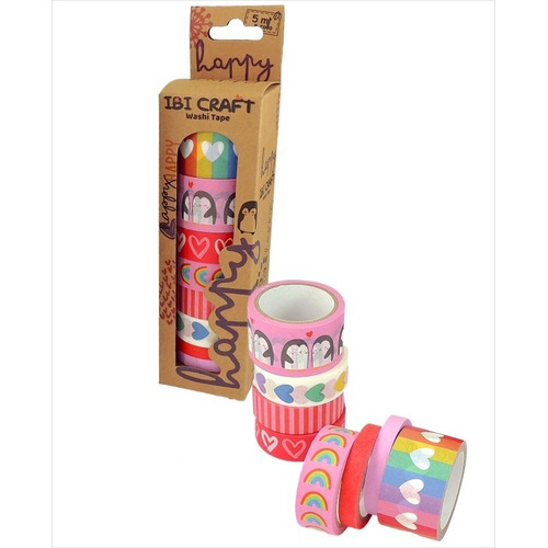 Cinta Washi Tape Ibi Craft Happy Box X8 Rollos De 5 Metros Color Multicolor