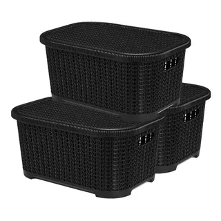 Caja Organizadora Simil Rattan Con Tapa Set X3 Unidades 12 L