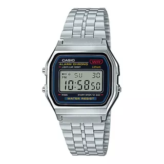 Relógio De Pulso Casio Vintage A159 Com Corpo Prateado,  Digital, Para Sem Gênero, Fundo  Preto, Com Correia De Aço Inoxidável Cor Prateado, Subdials De Cor Preto, Ponteiro De Minutos/segundos Preto, 