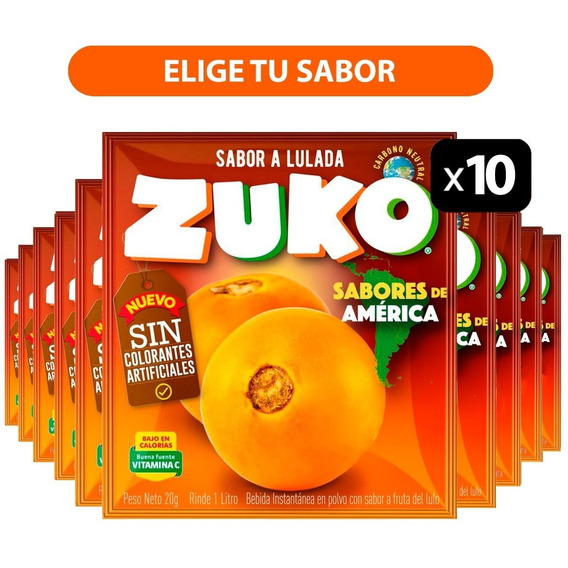 Pack 10 Sobres Jugo En Polvo Zuko 20g - Elige Tu Sabor