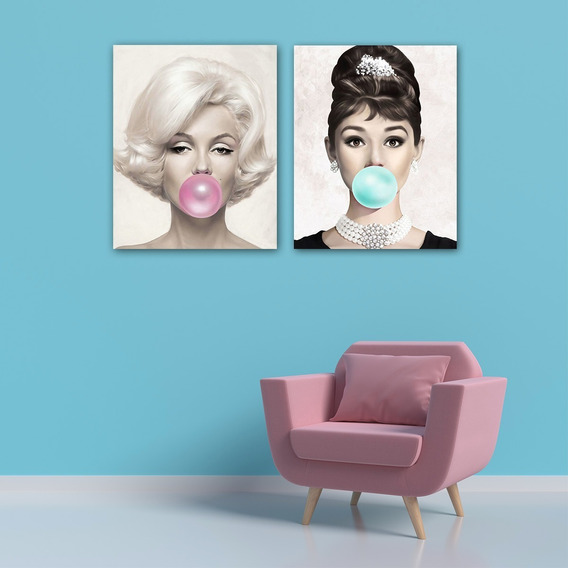 Díptico Marilyn Monroe Y Audrey Bubble Gum Cuadro Decorativo