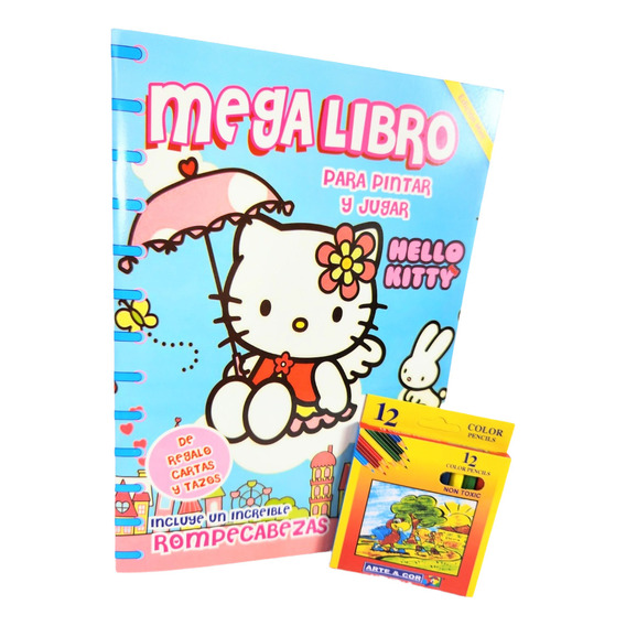 Libro Para Colorear Hello Kitty Kuromi + Lapices De Colores 