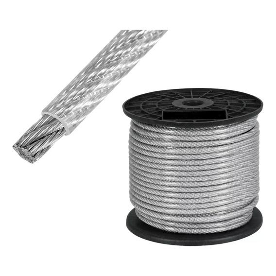 Piola Cable De Acero 3 A 4 Mm Forrado Pvc Rollo 100 Metros