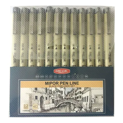 De Canetas De Desenho Pretas Drawing Pen-12sets. ,,zx Jp