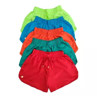 Kit 3 Shorts Feminino Tactel Plus Size Liso 2 Bolsos 