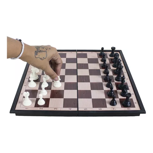 Jogo Xadrez Tabuleiro Madeira Luxo Dobrável Chess 24x24